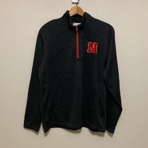 Men's Champion Charcoal Nebraska Huskers Ribbed Quarter-Zip Pullover, Size Large